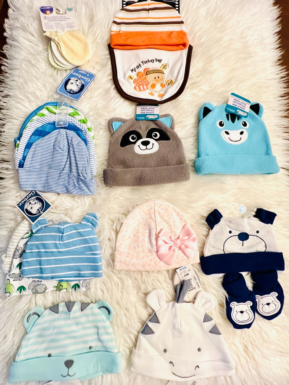 Cute Kids Animal Beanie Hat Set - Blue, Gray, Pink, Orange